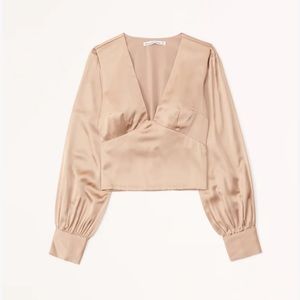 Long-Sleeve Satin Puff Sleeve Top - Abercrombie & Fitch
